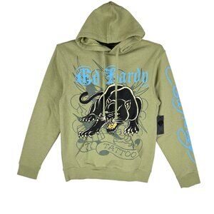 Ed Hardy Men's Olive Green Panther Tattoo Hoodie Sweatshirt Size Small NWT